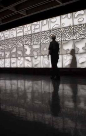 Still of Brian Knep’s “Drift Wall,” interactive video installation, 20′x8′ (2007) Still of Brian Knep’s “Drift Wall,” interactive video installation, 20′x8′ (2007)