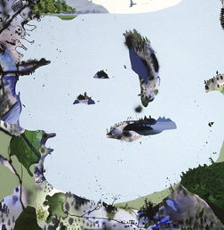 Sandy Litchfield, Lake About (2004), oil, acrylic, ink on canvas, 42 x 42 Sandy Litchfield, Lake About (2004), oil, acrylic, ink on canvas, 42 in. x 42 in.