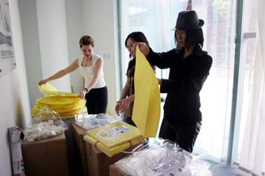 Mary Sherman works with artists to prepare lanterns for Here Comes the Sun, Shanghai, China
