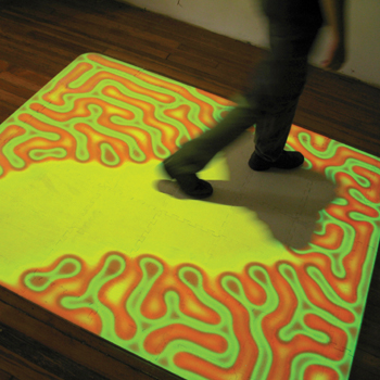 Brian Knep, HEALING #1 (2003), Computer, custom software, video projectors, video cameras, vinyl flooring. Dimensions variable. Courtesy of the artist. Brian Knep, HEALING #1 (2003), Computer, custom software, video projectors, video cameras, vinyl flooring. Dimensions variable. Courtesy of the artist.