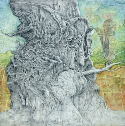 Susan Lyman, KEEPER OF CRANBOURNE CHASE (2009); graphite and oil on board, 16x16 in