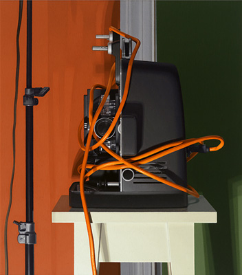 Harold Reddicliffe, PROJECTOR AND LIGHT STAND (2009), Oil on canvas, 18x16 in (photo credit Clements/Howcroft)