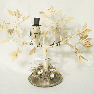 Crystal Hanehan of Vintage by Crystal, SPUN COTTON BIRDS WEDDING TOPPER