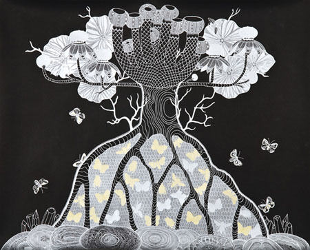 Mary O'Malley, HAECKELS GARDEN (2008), Metallic ink on paper, 32x40 in