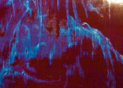 Christine Arveil's First Right of Refusal (detail), 2008, violin varnish and pigments over gesso on wood
