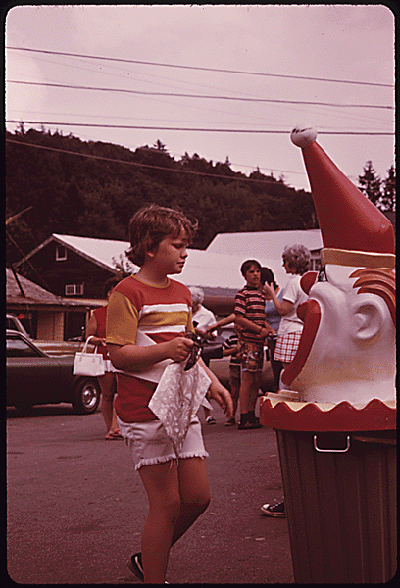 Image credit: Clown-topped garbage can is used at an ice cream stand in inlet to encourage its use and cut down on litter in the Adirondack Forest Preserve, 08/1973 ARC Identifier 554615 / Local Identifier 412-DA-12163 Item from Record Group 412: Records of the Environmental Protection Agency, 1944 – 2006