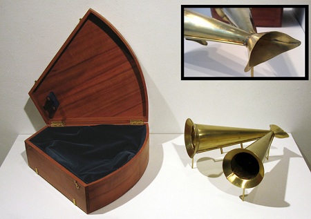 Christy Georg, SCHOONER SHANTY TRUMPET (2009), brass, mahogany, and cotton, 46x23x23 in