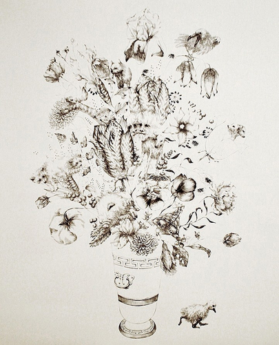 Joo Lee Kang, BOUQUET OF NATURE #1 (2010), Ballpoint pen on paper, 55x43 in