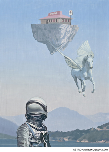 Scott Listfield, FLOATING ISLAND PIZZA HUT (2011), oil on canvas, 12x7 in