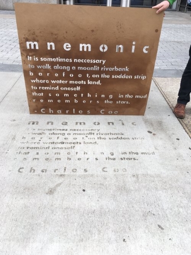 Charles Coe's poem "Mnemonic" installed as part of Mass Poetry's Raining Poetry project