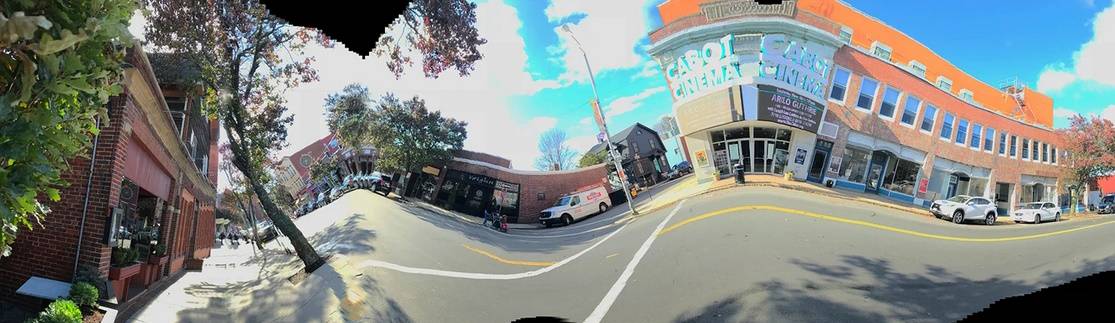 A composite photograph of Cabot Street in Beverly, MA, modified so that street is rising and falling in waves.