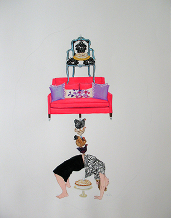 Candice Smith Corby, BENDING OVER BACKWARDS (2008), gouache on paper, 20 in x 24 in