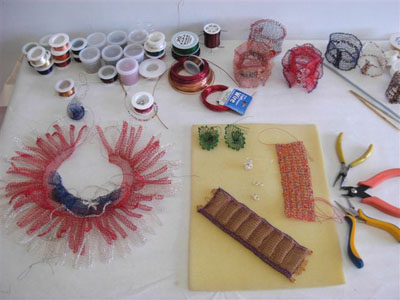 Jewelry table in Adrienne Sloane's studio