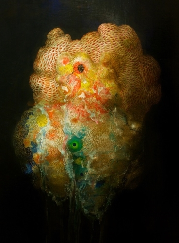 Nicole Duennebier, TUNICATE AND GOLDEN SAC (2014), acrylic on panel, 48x34 in