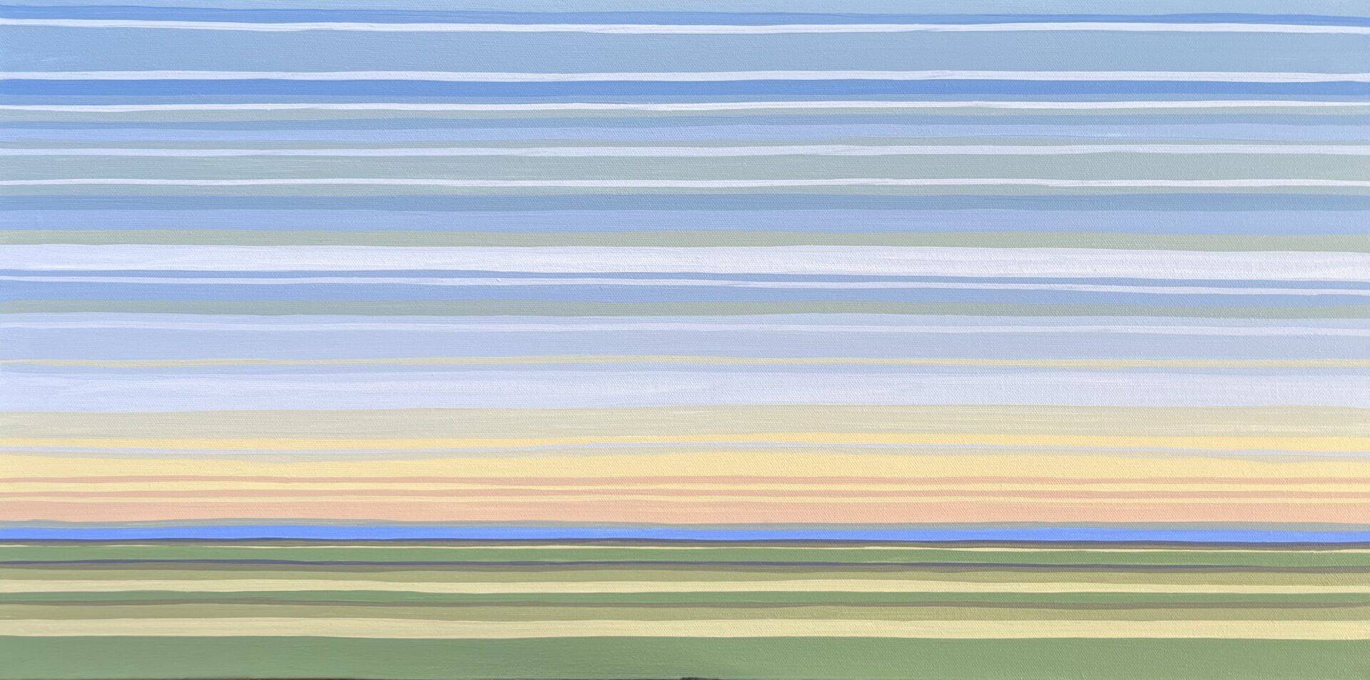 Panting of Nauset Beach, abstracted with sharp straight lines.