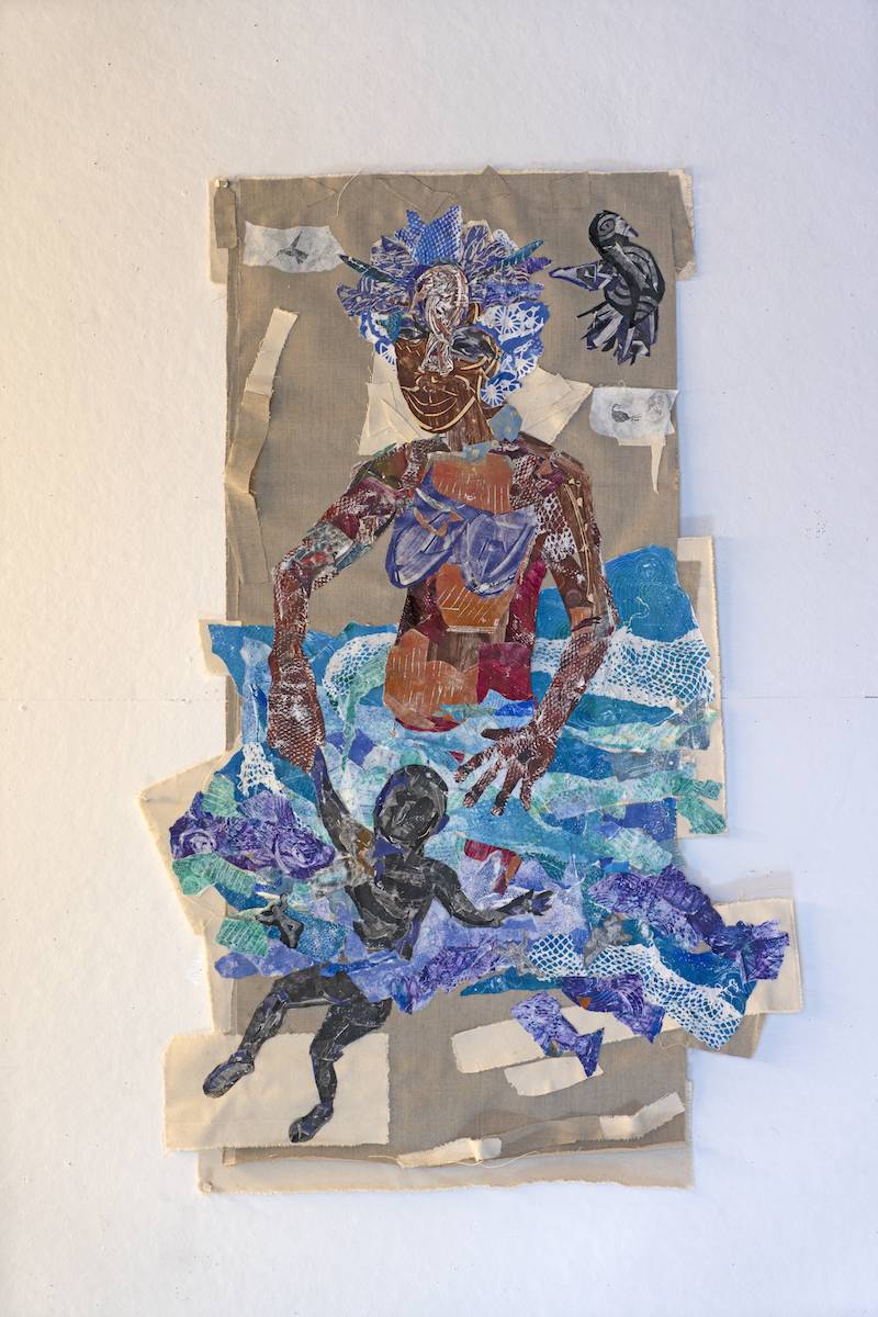 Johnetta Tinker (Drawing & Printmaking Fellow '20), PERILOUS JOURNEY (2019), monoprint collage on linen and cottton, 48.5x32 in.