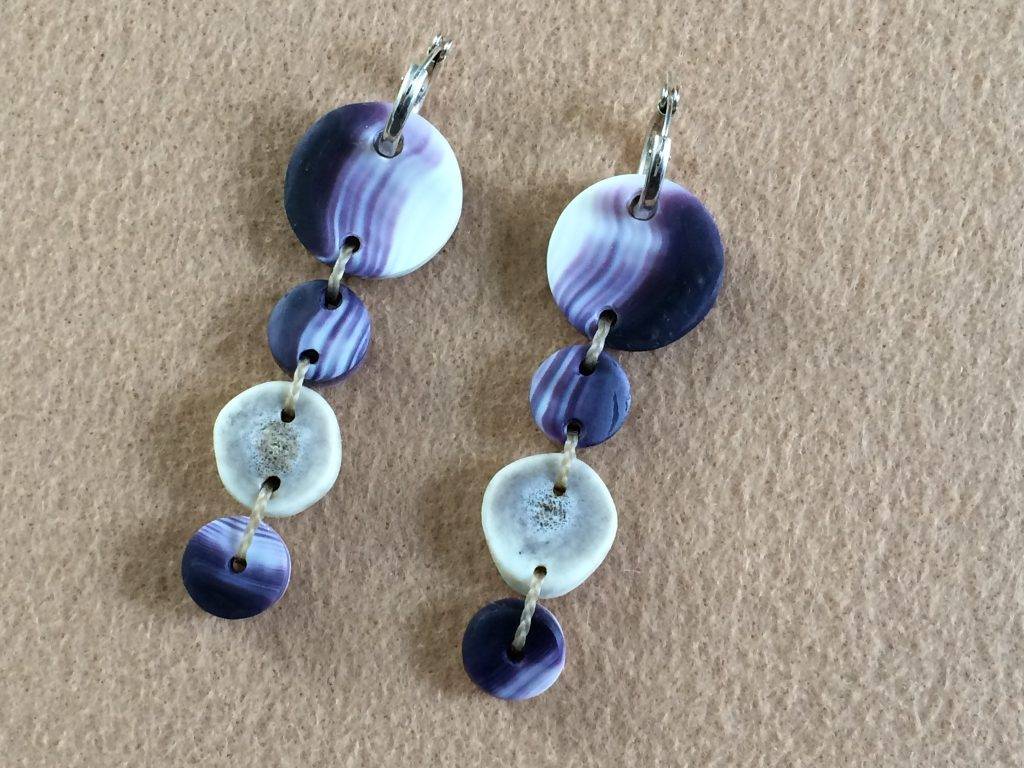 Elizabeth James-Perry (Traditional Arts Fellow '14), Wampum earrings, purple and white quahog shell and fiber.