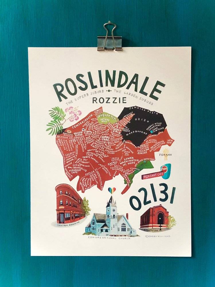 Stylized painting of the geographic area known as Roslindale or Rozzie.